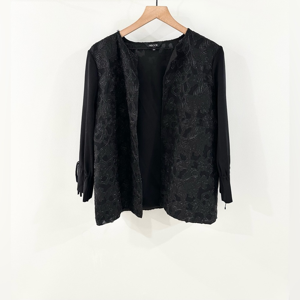 Misook Open Front Beaded Jacket Black Size Medium - image 1